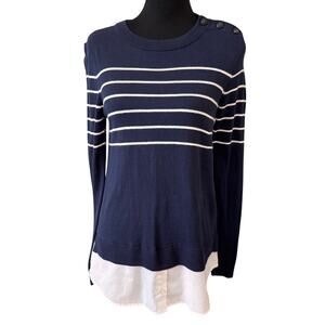 New CROWN & IVY Women's Blue White Stripe Pullover Sweater Size S